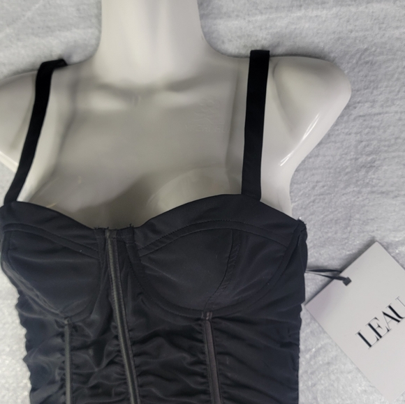 Leau Miami Mesh Mini Dress Sheer Black Ruched Sexy Club Party Size Medium NWT - Picture 2 of 5